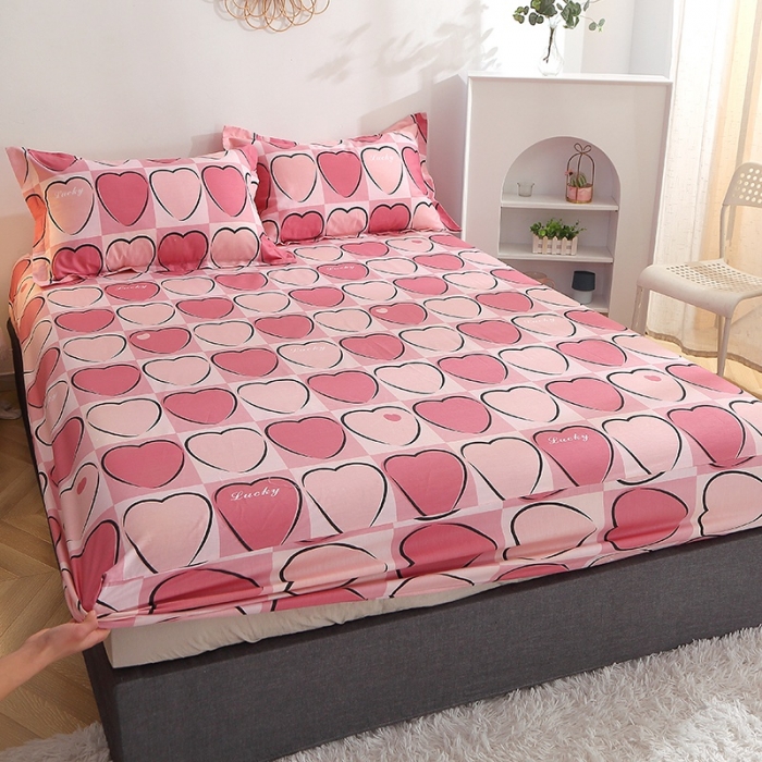 91家纺网 家纺一手货源 找家纺 晶缦 2022新款全棉12868全棉印花套件萌新系列单床单-单床笠 爱心