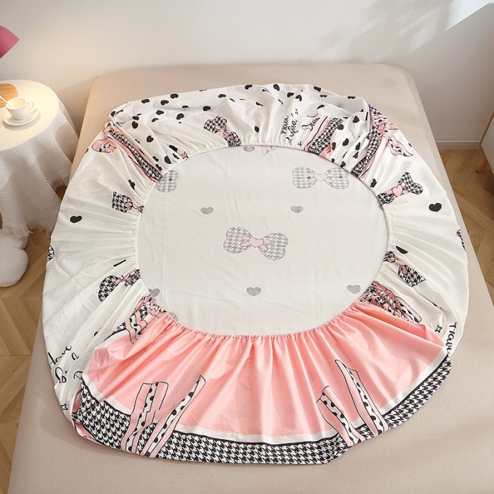 91家纺网 家纺一手货源 找家纺 晶缦 2022新款全棉12868全棉印花套件萌新系列单床单-单床笠 蝴蝶结