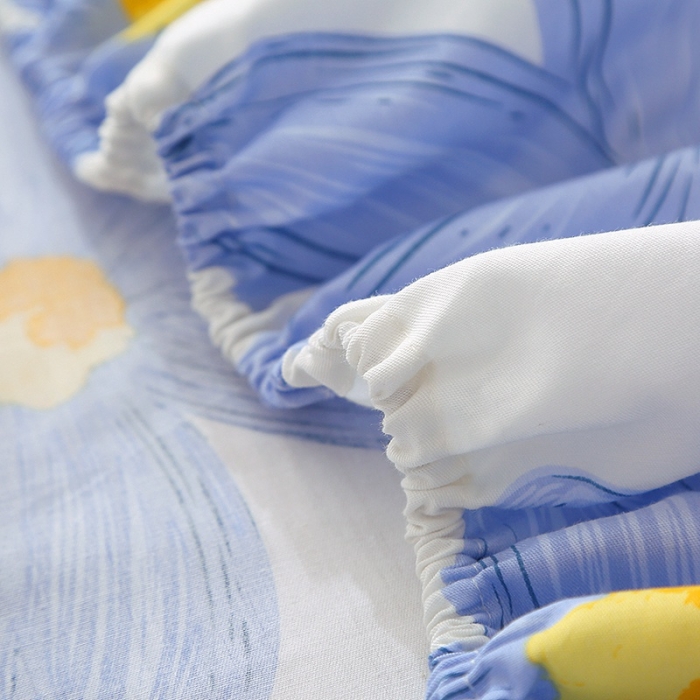 91家纺网 家纺一手货源 找家纺 晶缦2022全棉12868全棉印花套件萌新系列-单床笠蓝恋花