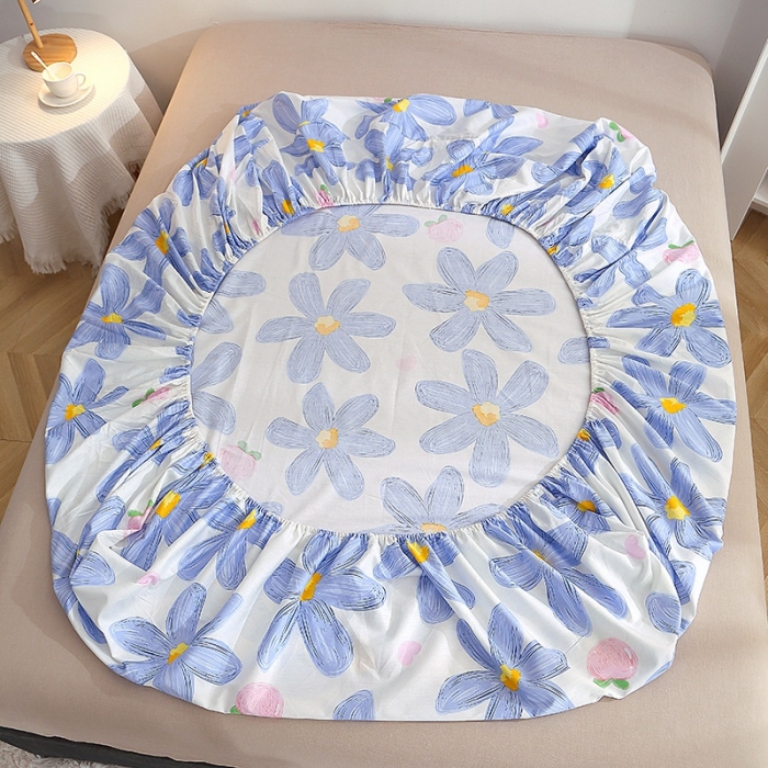 91家纺网 家纺一手货源 找家纺 晶缦2022全棉12868全棉印花套件萌新系列-单床笠蓝恋花