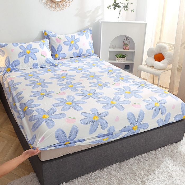 91家纺网 家纺一手货源 找家纺 晶缦2022全棉12868全棉印花套件萌新系列-单床笠蓝恋花