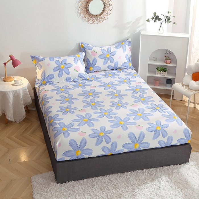 91家纺网 家纺一手货源 找家纺 晶缦2022全棉12868全棉印花套件萌新系列-单床笠蓝恋花