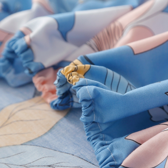 91家纺网 家纺一手货源 找家纺 晶缦 2022新款全棉12868全棉印花套件萌新系列单床单-单床笠 流莹蓝