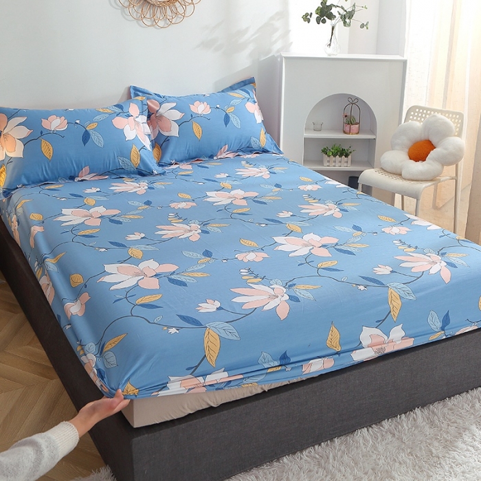 91家纺网 家纺一手货源 找家纺 晶缦 2022新款全棉12868全棉印花套件萌新系列单床单-单床笠 流莹蓝