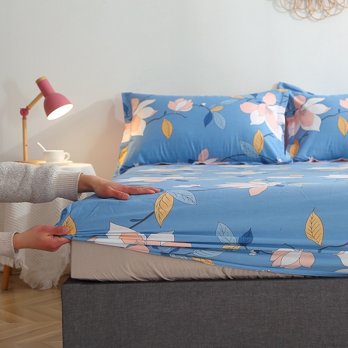 91家纺网 家纺一手货源 找家纺 晶缦 2022新款全棉12868全棉印花套件萌新系列单床单-单床笠 流莹蓝