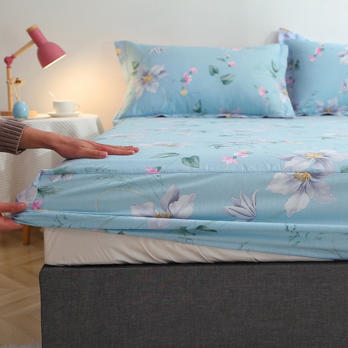 91家纺网 家纺一手货源 找家纺 晶缦 2022新款全棉12868全棉印花套件萌新系列单床单-单床笠 莫里蓝