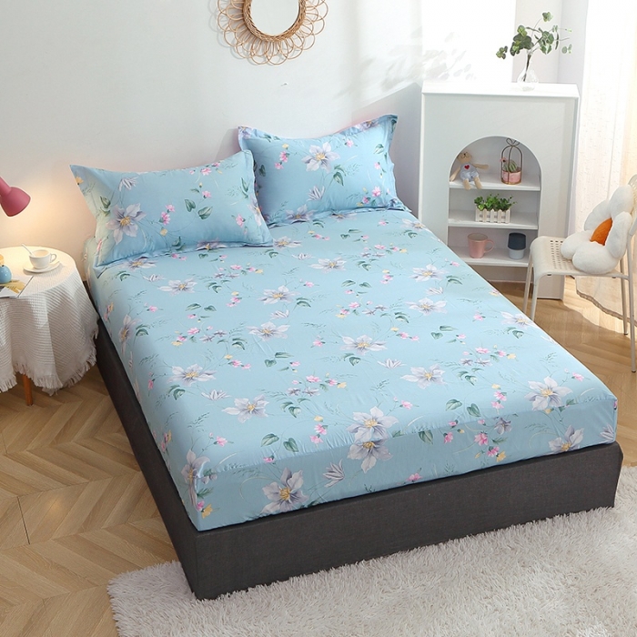 91家纺网 家纺一手货源 找家纺 晶缦 2022新款全棉12868全棉印花套件萌新系列单床单-单床笠 莫里蓝