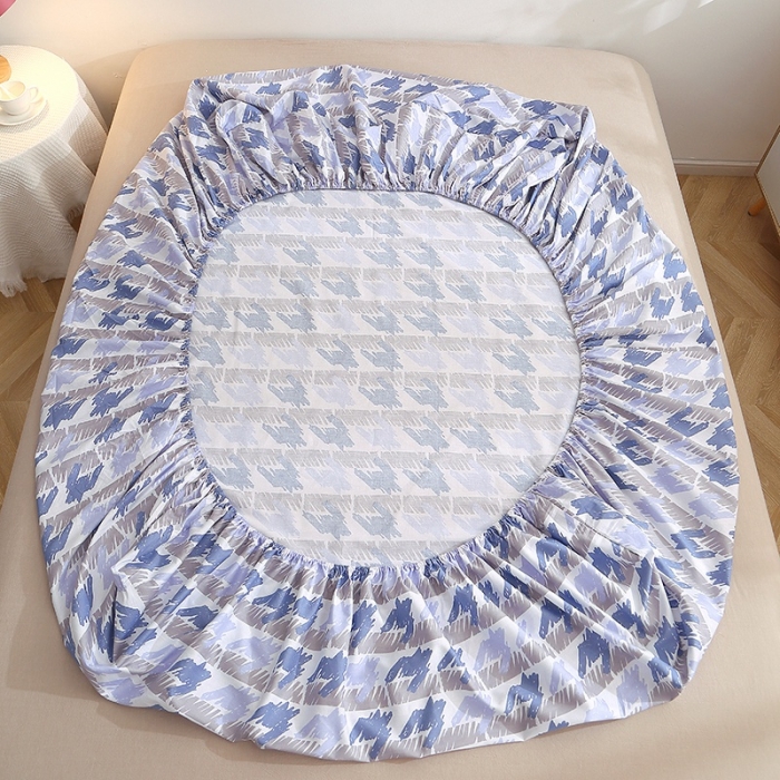 91家纺网 家纺一手货源 找家纺 晶缦 2022新款全棉12868全棉印花套件萌新系列单床单-单床笠 千鸟格蓝