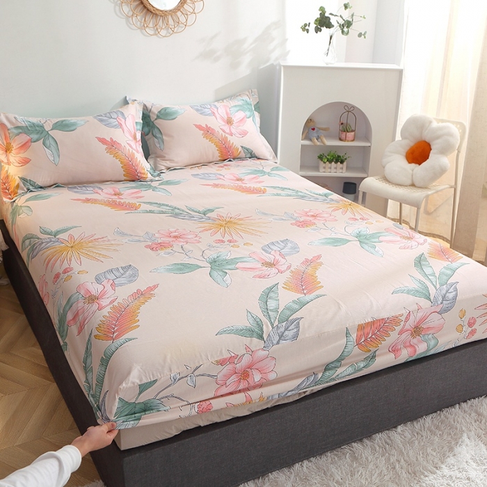 91家纺网 家纺一手货源 找家纺 晶缦 2022新款全棉12868全棉印花套件萌新系列单床单-单床笠 莎莉杏色