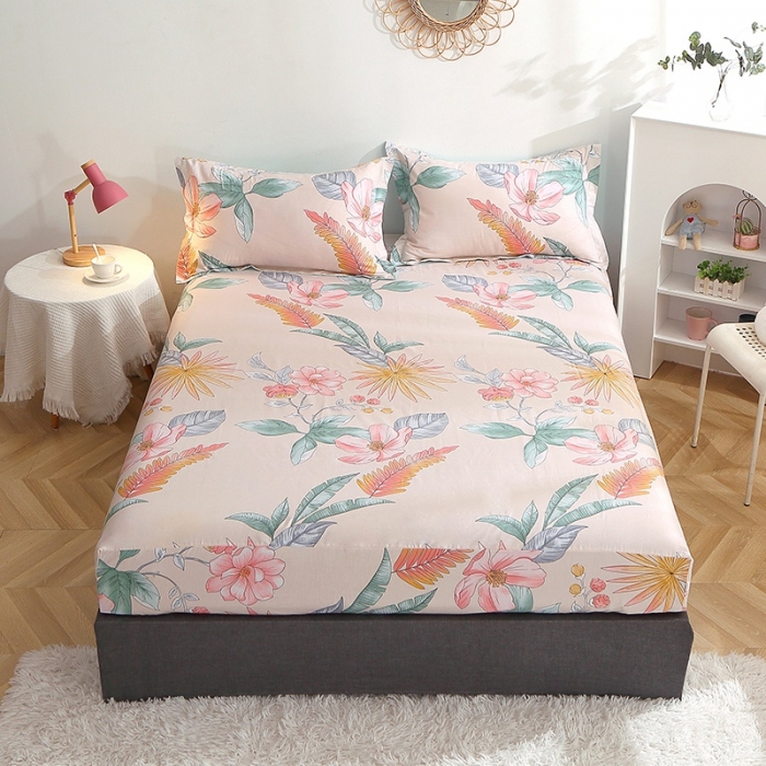 91家纺网 家纺一手货源 找家纺 晶缦 2022新款全棉12868全棉印花套件萌新系列单床单-单床笠 莎莉杏色