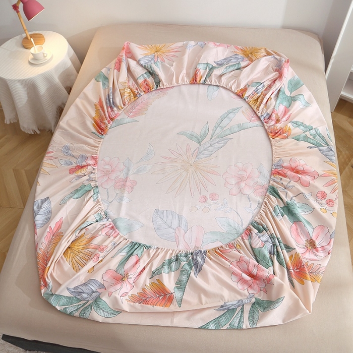 91家纺网 家纺一手货源 找家纺 晶缦 2022新款全棉12868全棉印花套件萌新系列单床单-单床笠 莎莉杏色