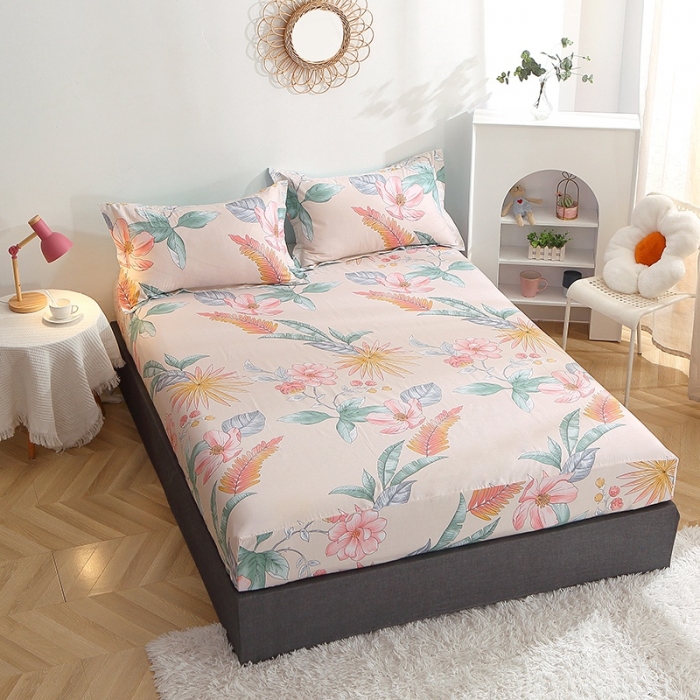 91家纺网 家纺一手货源 找家纺 晶缦 2022新款全棉12868全棉印花套件萌新系列单床单-单床笠 莎莉杏色