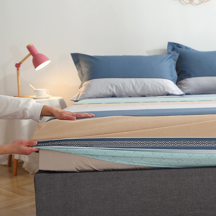 91家纺网 家纺一手货源 找家纺 晶缦 2022新款全棉12868全棉印花套件萌新系列单床单-单床笠 绅度湖绿