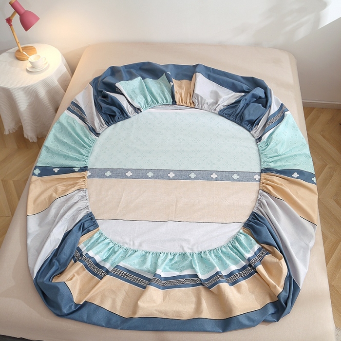 91家纺网 家纺一手货源 找家纺 晶缦 2022新款全棉12868全棉印花套件萌新系列单床单-单床笠 绅度湖绿