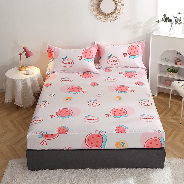 91家纺网 家纺一手货源 找家纺 晶缦2022全棉12868全棉印花套件萌新系列单床笠元气草莓