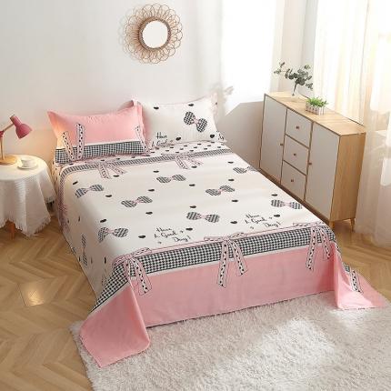 晶缦 2022新款全棉12868全棉印花套件萌新系列单床单 蝴蝶结