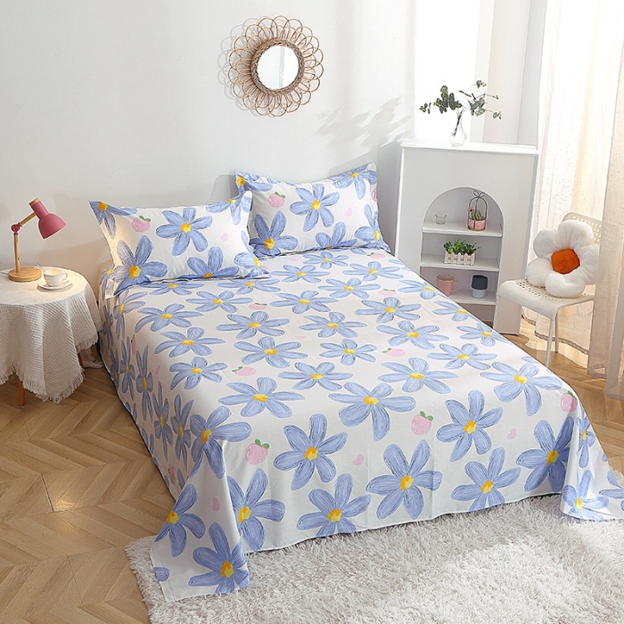 91家纺网 家纺一手货源 找家纺 晶缦 2022新款全棉12868全棉印花套件萌新系列单床单 蓝恋花