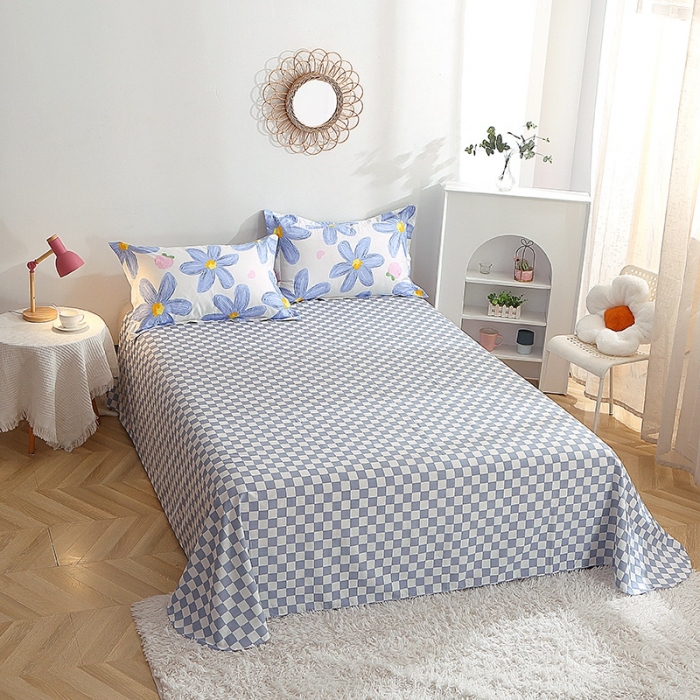 91家纺网 家纺一手货源 找家纺 晶缦 2022新款全棉12868全棉印花套件萌新系列单床单 蓝恋花