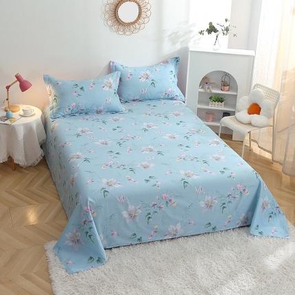 晶缦 2022新款全棉12868全棉印花套件萌新系列单床单 莫里蓝