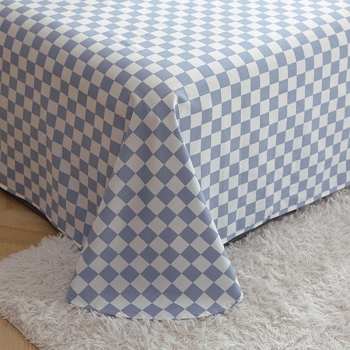 91家纺网 家纺一手货源 找家纺 晶缦 2022新款全棉12868全棉印花套件萌新系列单床单千鸟格蓝