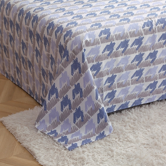 91家纺网 家纺一手货源 找家纺 晶缦 2022新款全棉12868全棉印花套件萌新系列单床单千鸟格蓝