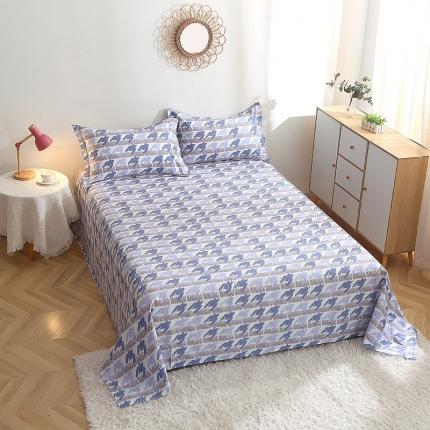 晶缦 2022新款全棉12868全棉印花套件萌新系列单床单千鸟格蓝