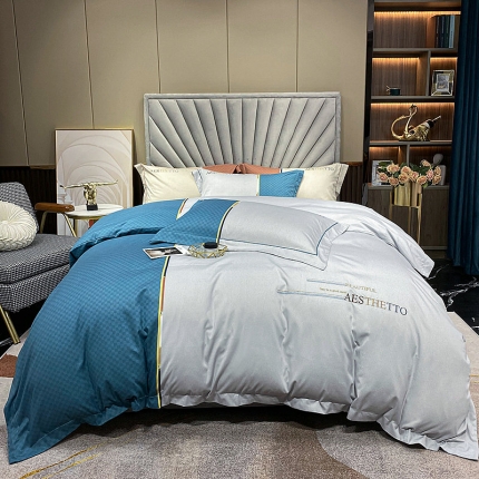 91家纺网 家纺一手货源 找家纺 2022全棉磨毛高定刺绣四件套_绅调系列