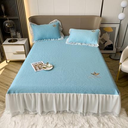 91家纺网 家纺一手货源 找家纺 澳洲羽 2024新款冰豆墩凉感床裙凉席 冰豆墩-海风蓝
