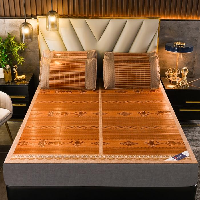 91家纺网 家纺一手货源 找家纺 2024新款双面印花竹席冰丝席竹凉席学生宿舍席子凉席