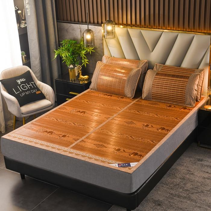 91家纺网 家纺一手货源 找家纺 2024新款双面印花竹席冰丝席竹凉席学生宿舍席子凉席