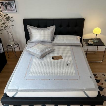 本希2022高端数码印花水洗冰丝床席款-法式简约爱马仕千鸟格