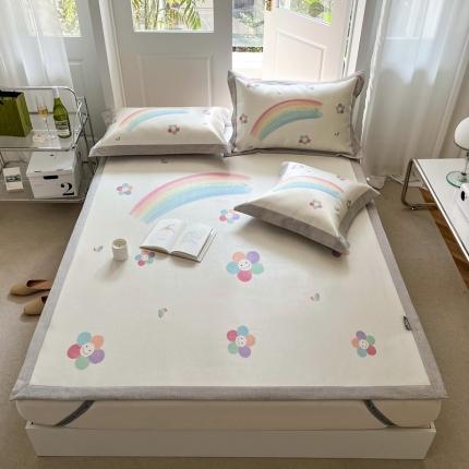本希 2022高端数码印花水洗冰丝床席款-法式简约幸运彩虹花