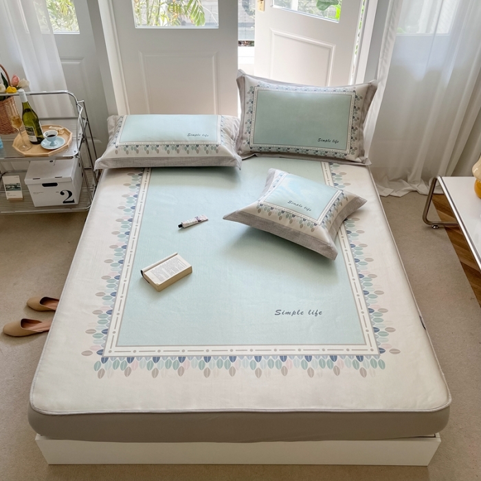 91家纺网 家纺一手货源 找家纺 本希 2022高端数码印花水洗冰丝席床笠款-法式简约 青玉