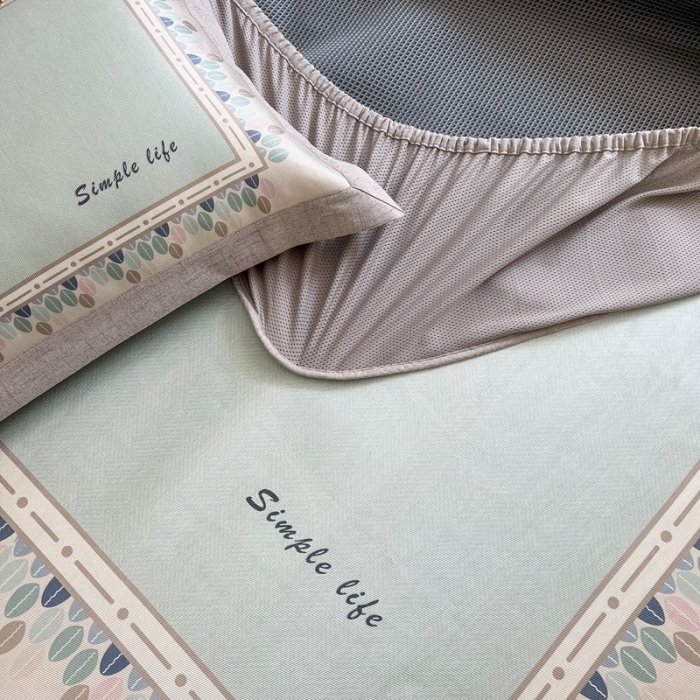 91家纺网 家纺一手货源 找家纺 本希 2022高端数码印花水洗冰丝席床笠款-法式简约 青玉