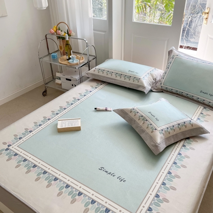 91家纺网 家纺一手货源 找家纺 本希 2022高端数码印花水洗冰丝席床笠款-法式简约 青玉