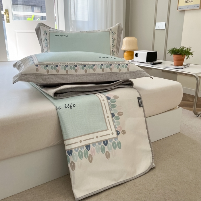 91家纺网 家纺一手货源 找家纺 本希 2022高端数码印花水洗冰丝席床笠款-法式简约 青玉