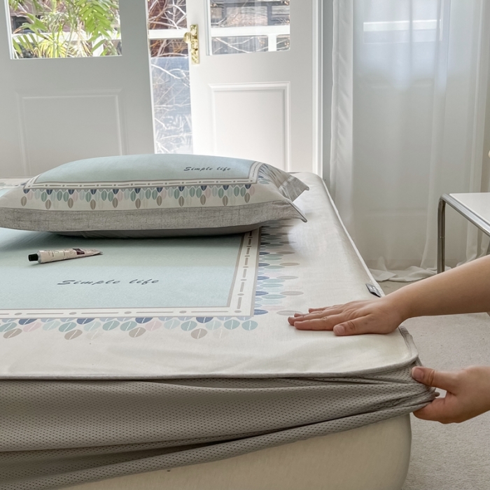 91家纺网 家纺一手货源 找家纺 本希 2022高端数码印花水洗冰丝席床笠款-法式简约 青玉