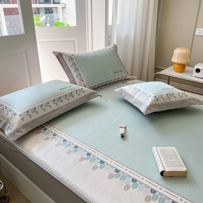 91家纺网 家纺一手货源 找家纺 本希 2022高端数码印花水洗冰丝席床笠款-法式简约 青玉