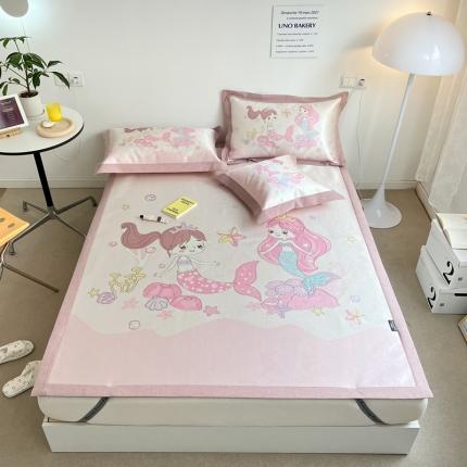 91家纺网 家纺一手货源 找家纺 （总）本希 2022新款水洗数码印花卡通简约冰丝席床席款