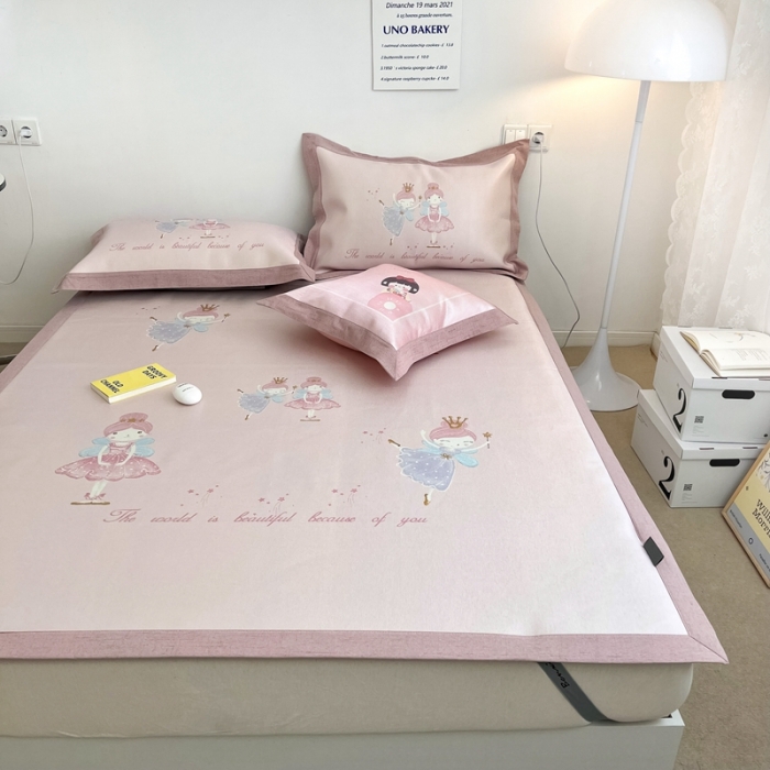 91家纺网 家纺一手货源 找家纺 本希 2022新款水洗数码印花卡通简约冰丝席床席款 芭蕾舞女孩