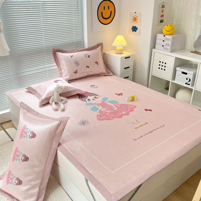 91家纺网 家纺一手货源 找家纺 本希 2022新款水洗数码印花卡通简约冰丝席床席款 芭蕾仙子