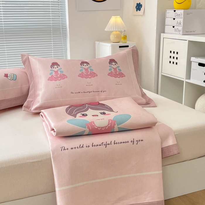 91家纺网 家纺一手货源 找家纺 本希 2022新款水洗数码印花卡通简约冰丝席床席款 芭蕾仙子