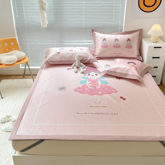 91家纺网 家纺一手货源 找家纺 本希 2022新款水洗数码印花卡通简约冰丝席床席款 芭蕾仙子