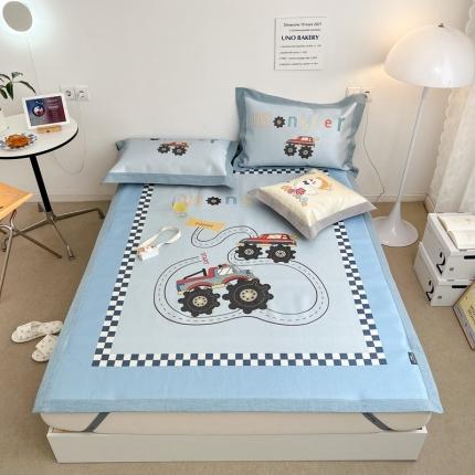 本希 2022新款水洗数码印花卡通简约冰丝席床席款 工程赛车
