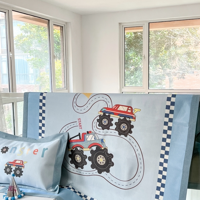 91家纺网 家纺一手货源 找家纺 本希 2022新款水洗数码印花卡通简约冰丝席床席款 工程赛车