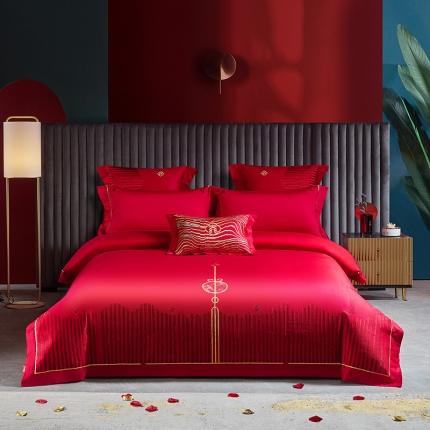 91家纺网 家纺一手货源 找家纺 高大尚 2022新款长绒棉婚庆多件套-长相守