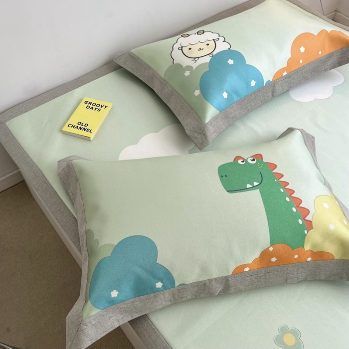 91家纺网 家纺一手货源 找家纺 本希 2022新款水洗数码印花卡通简约冰丝席床席款 恐龙世界