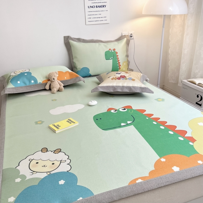 91家纺网 家纺一手货源 找家纺 本希 2022新款水洗数码印花卡通简约冰丝席床席款 恐龙世界