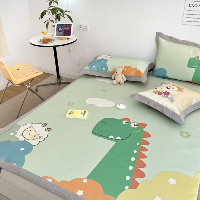 91家纺网 家纺一手货源 找家纺 本希 2022新款水洗数码印花卡通简约冰丝席床席款 恐龙世界