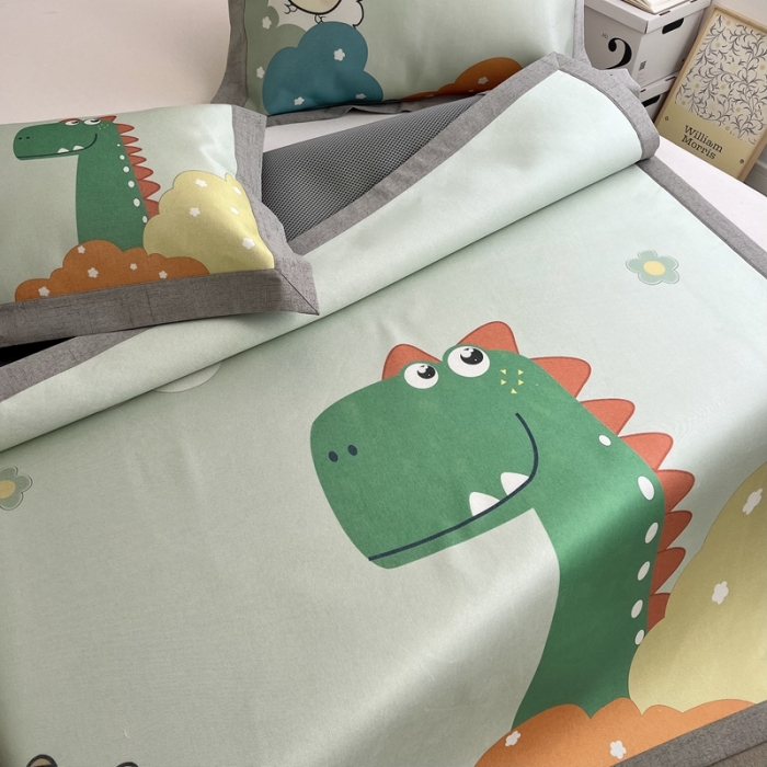 91家纺网 家纺一手货源 找家纺 本希 2022新款水洗数码印花卡通简约冰丝席床席款 恐龙世界